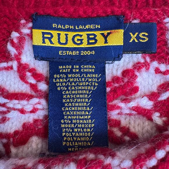 Ralph Lauren Rugby Short Sleeved Snowflake Sweater Size XS Red Holiday Knit - Picture 4 of 11